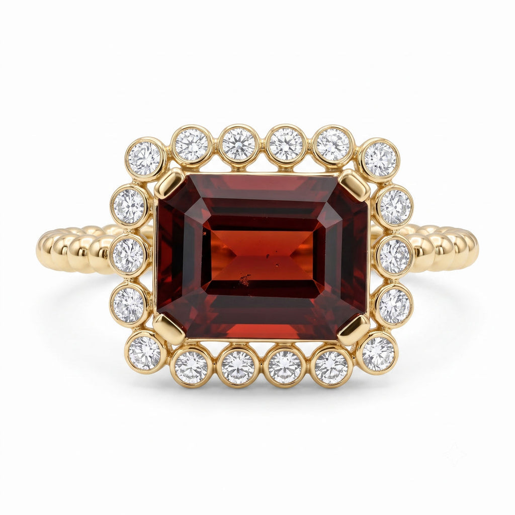 14K Yellow Gold Garnet & Diamond Halo Ring