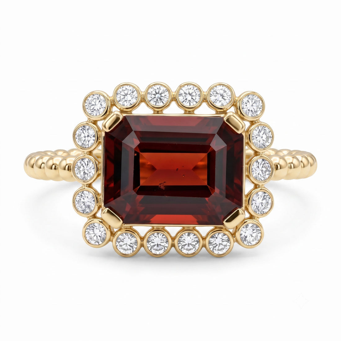 14K Yellow Gold Garnet & Diamond Halo Ring