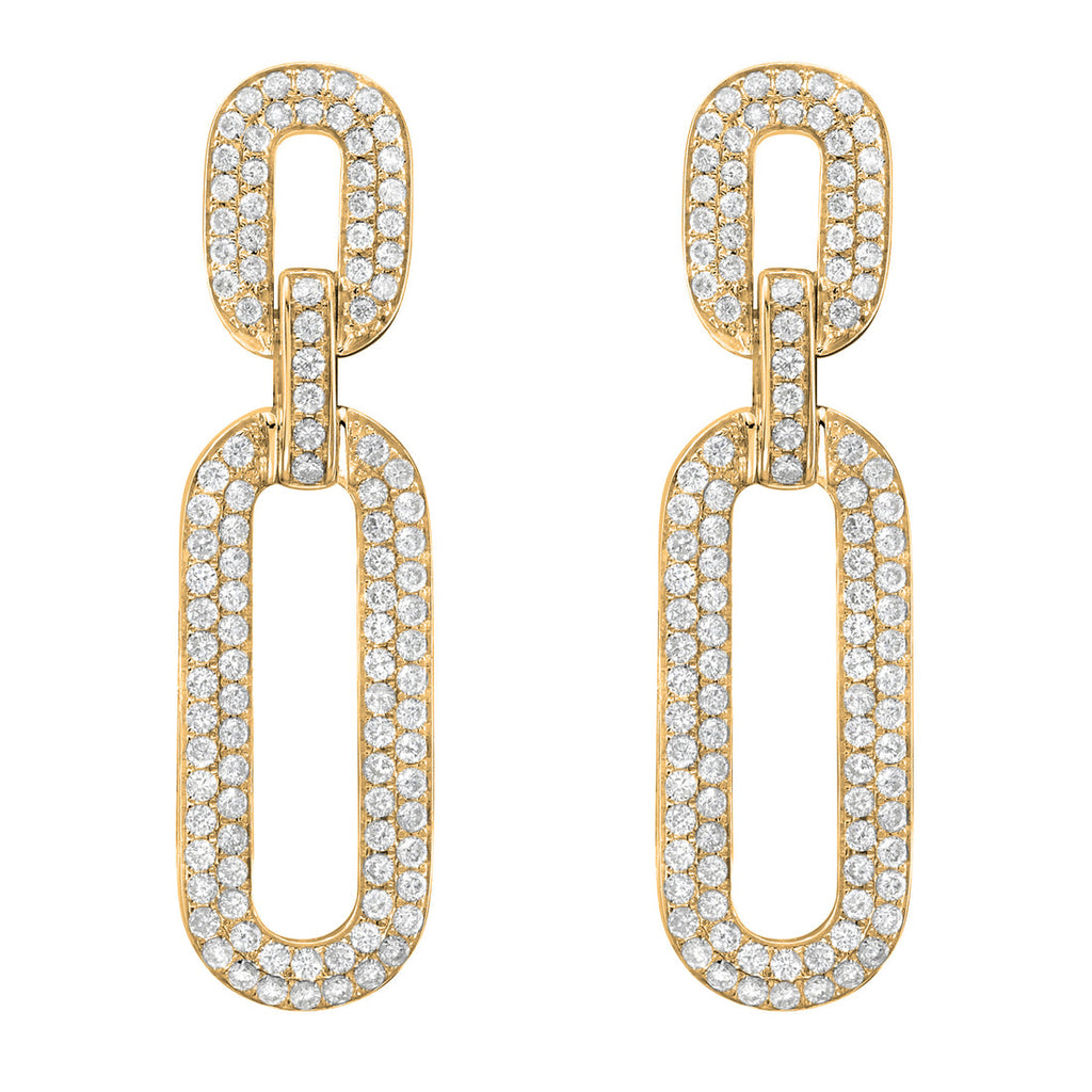 14K Yellow Gold Pavé Diamond Link Drop Earrings