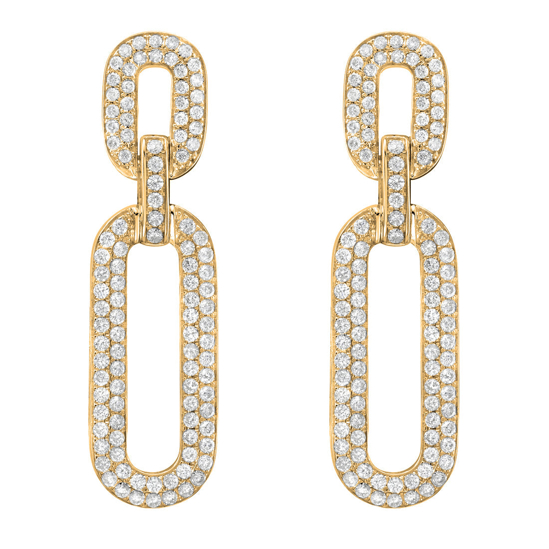 14K Yellow Gold Pavé Diamond Link Drop Earrings