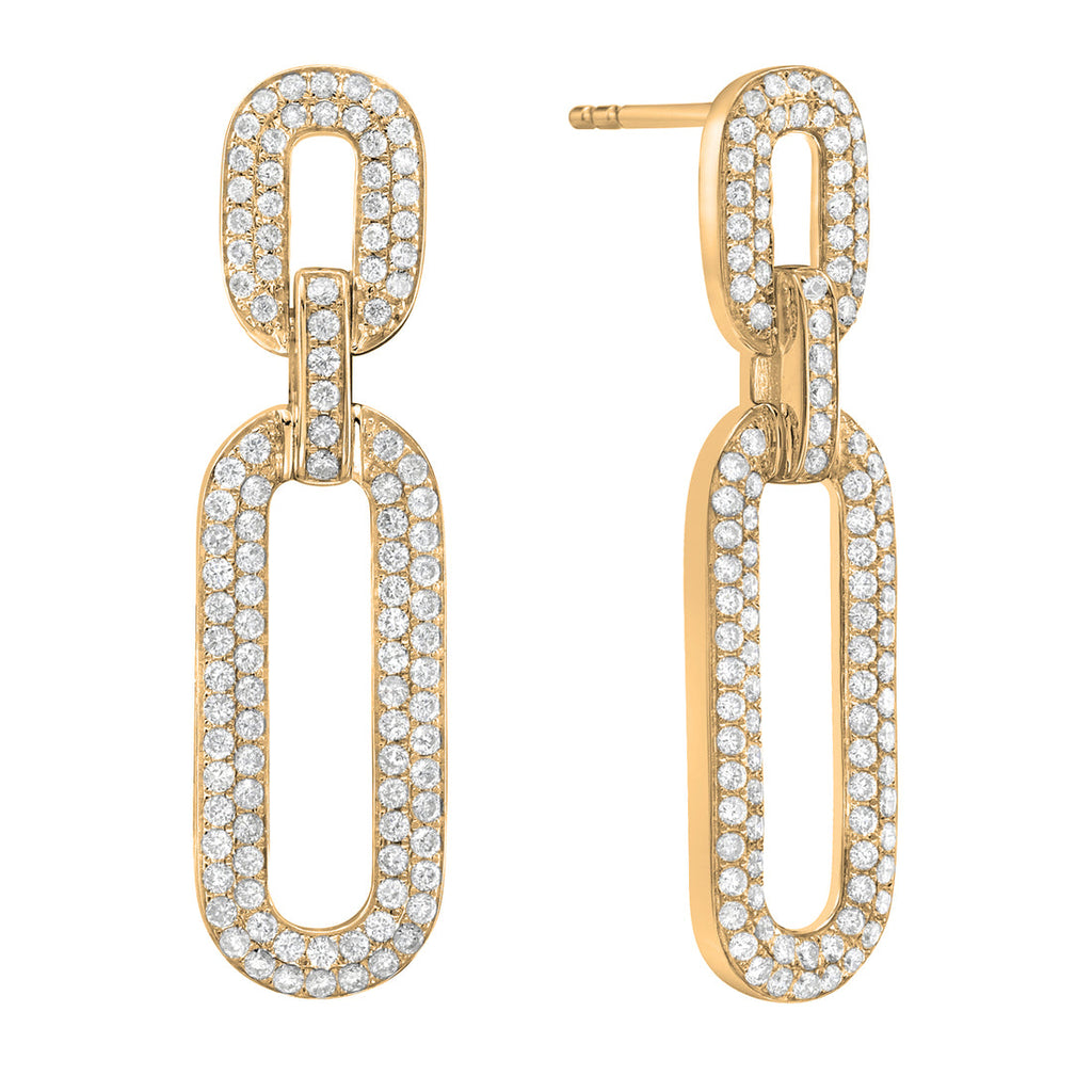 14K Yellow Gold Pavé Diamond Link Drop Earrings