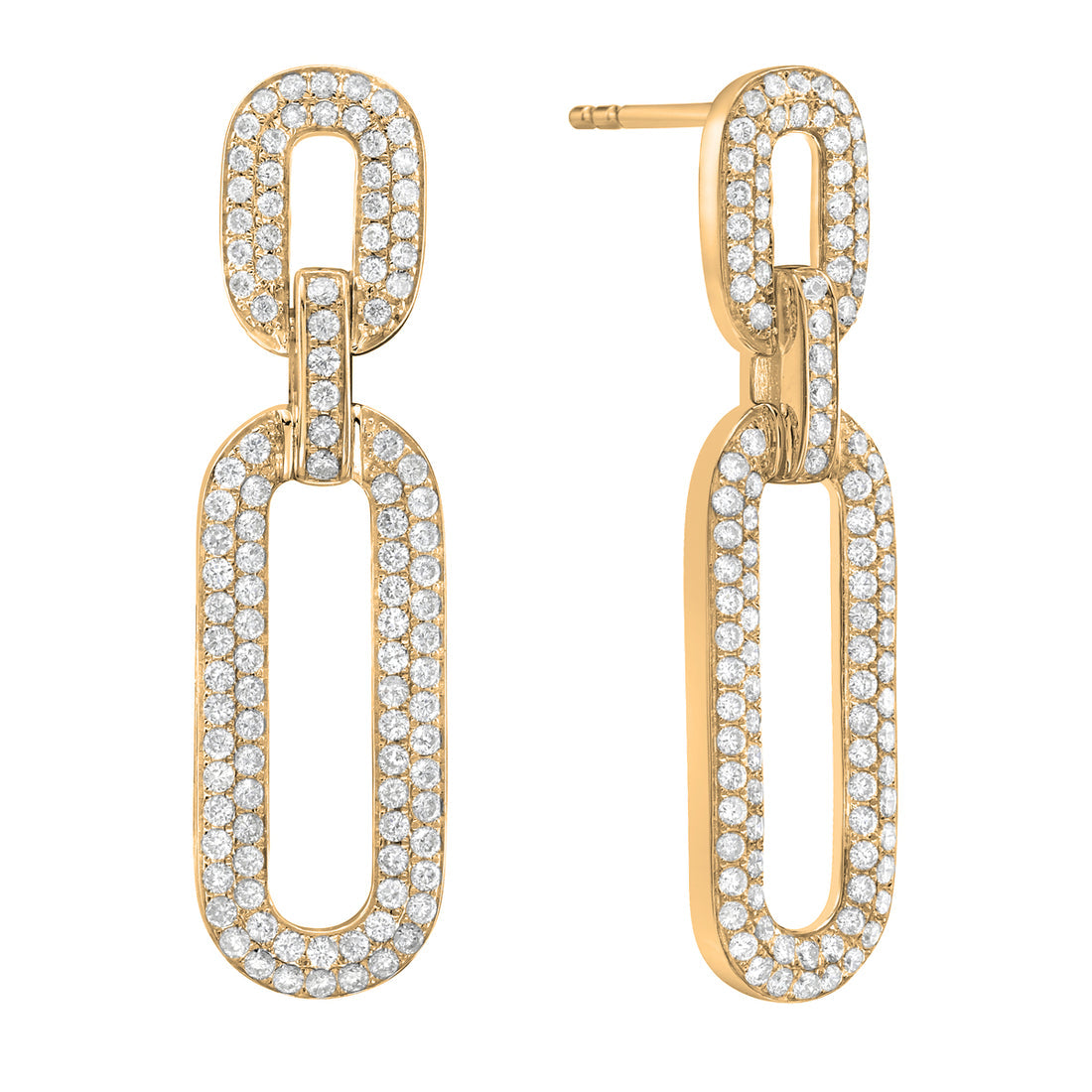 14K Yellow Gold Pavé Diamond Link Drop Earrings