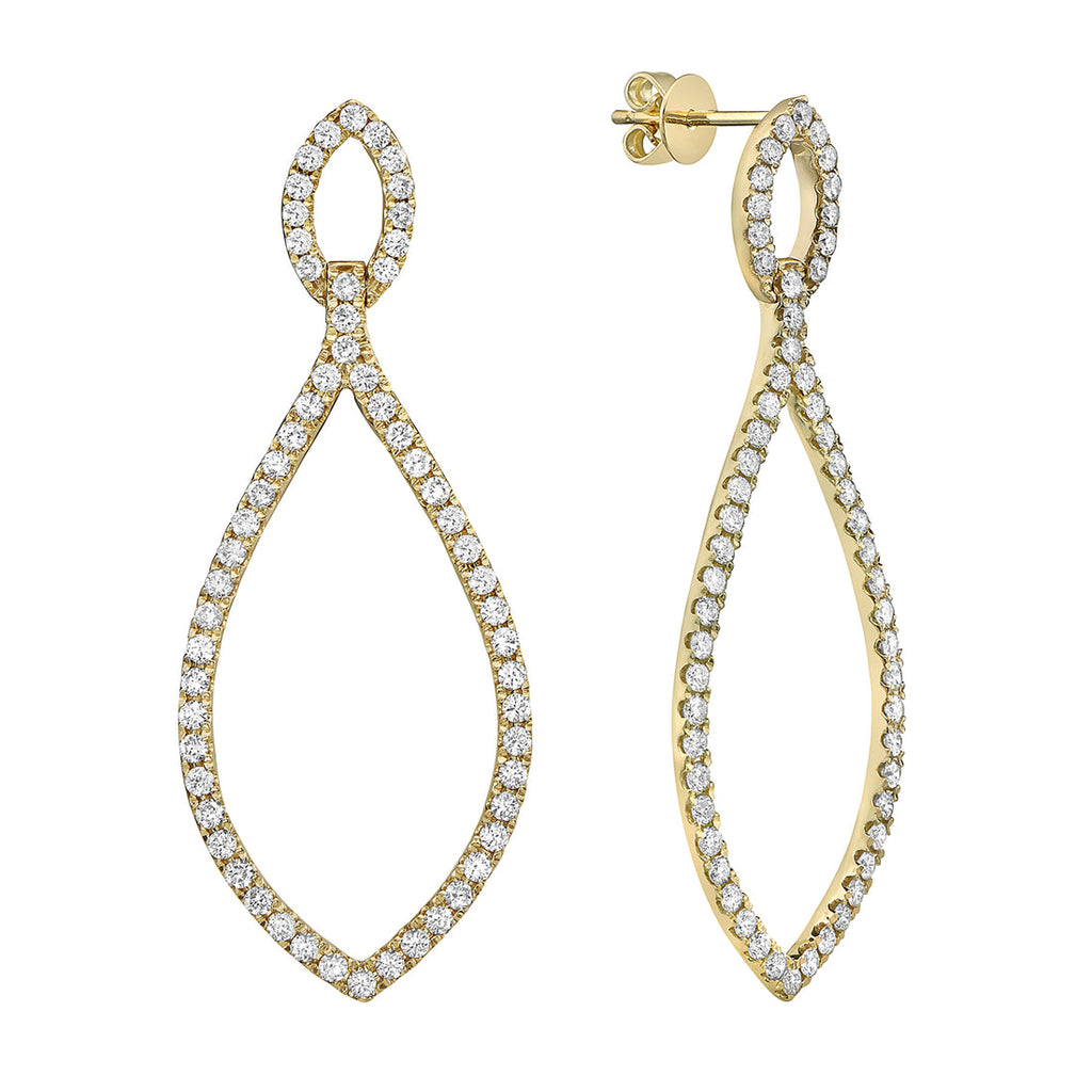 14K Yellow Gold Pavé Diamond Marquis Drop Earrings