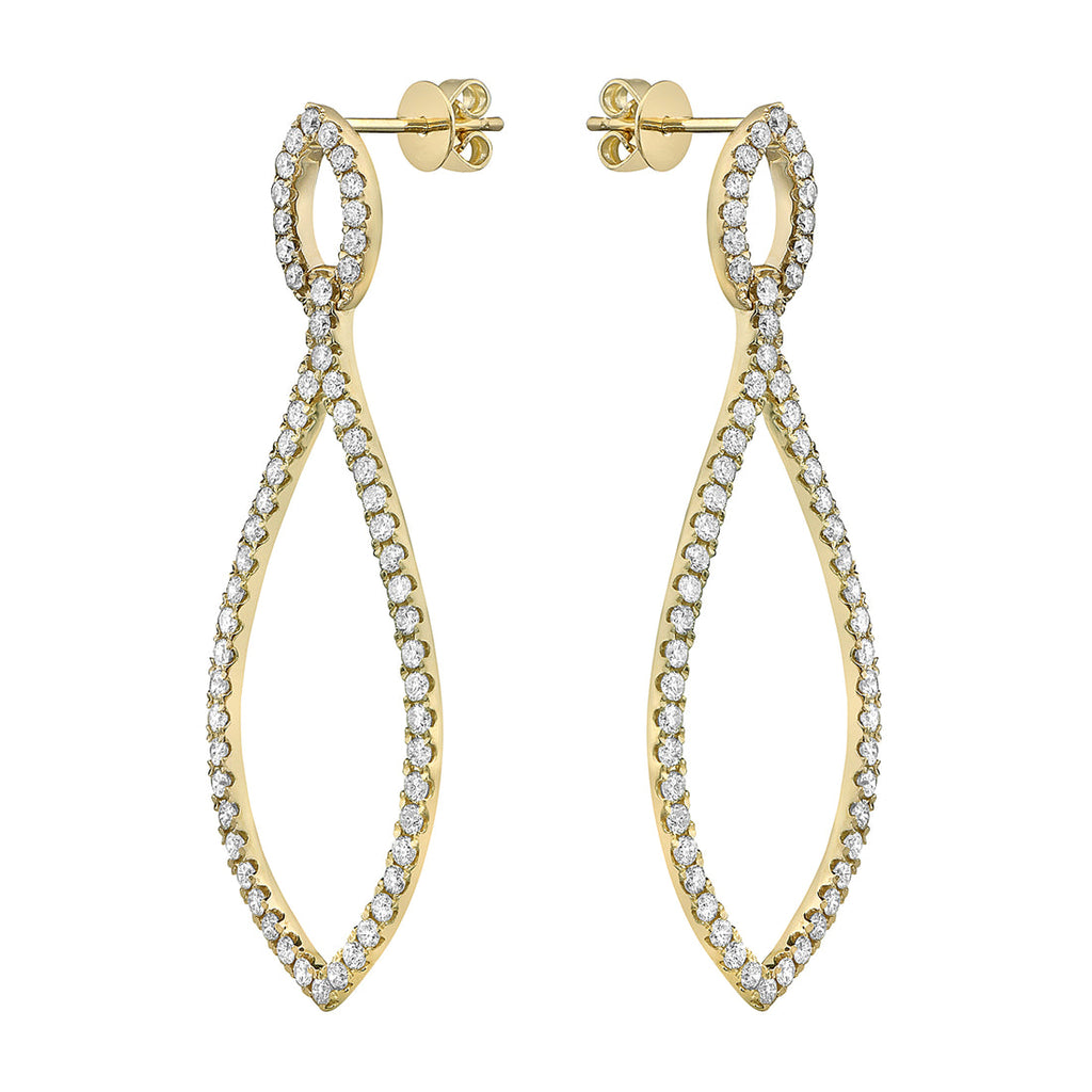 14K Yellow Gold Pavé Diamond Marquis Drop Earrings
