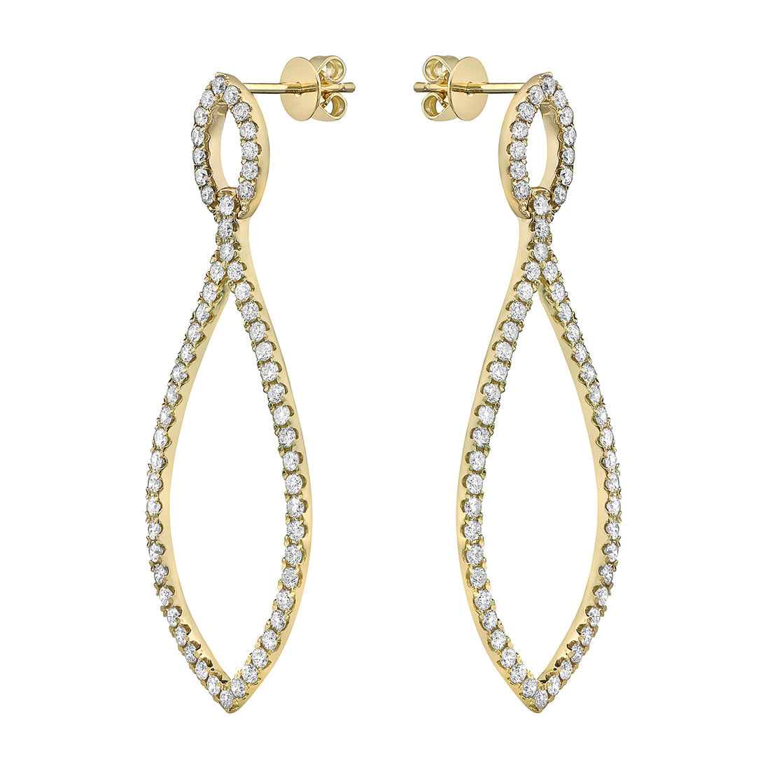 14K Yellow Gold Pavé Diamond Marquis Drop Earrings