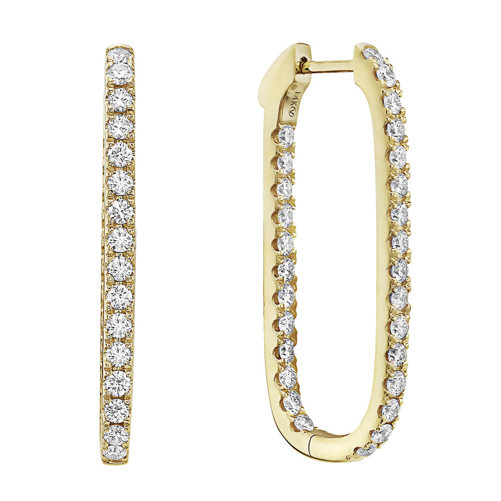 14K Yellow Gold Diamond Elongated Inside-Out Hoop Earrings