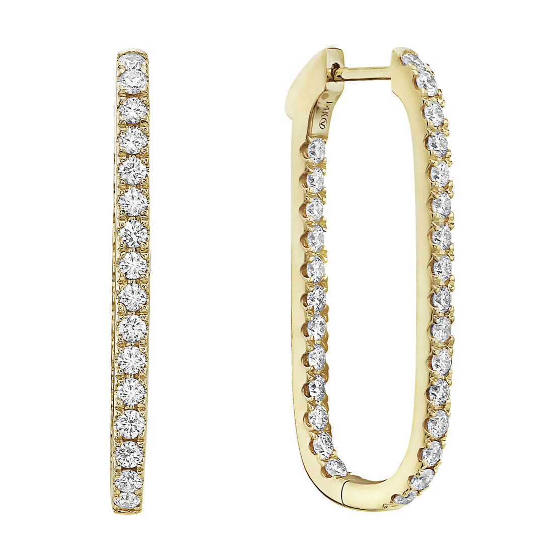 14K Yellow Gold Diamond Elongated Inside-Out Hoop Earrings