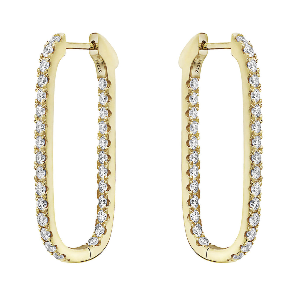 14K Yellow Gold Diamond Elongated Inside-Out Hoop Earrings