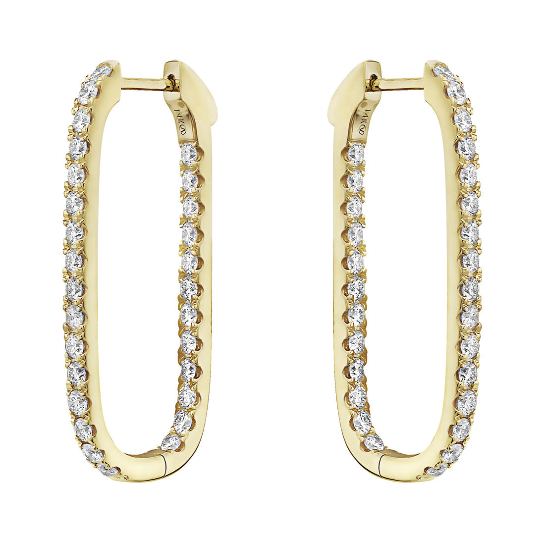 14K Yellow Gold Diamond Elongated Inside-Out Hoop Earrings