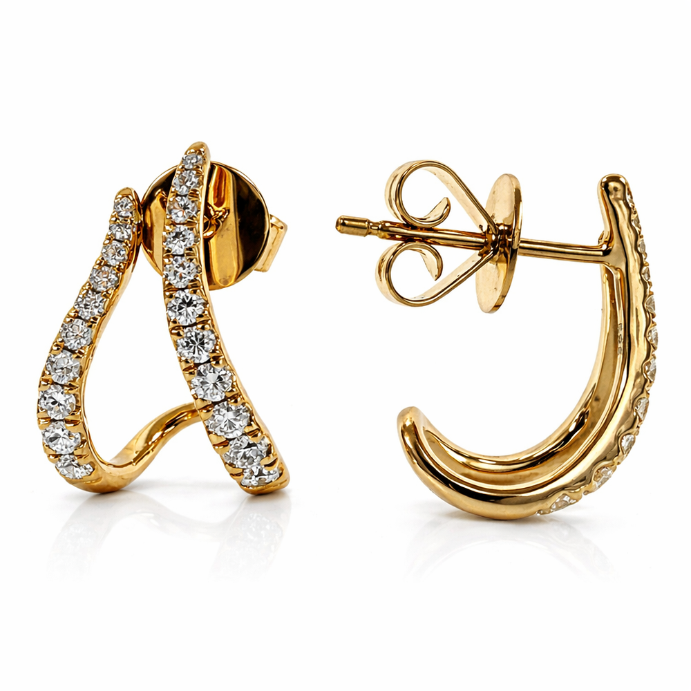 14K Yellow Gold Diamond Sculptural Earrings