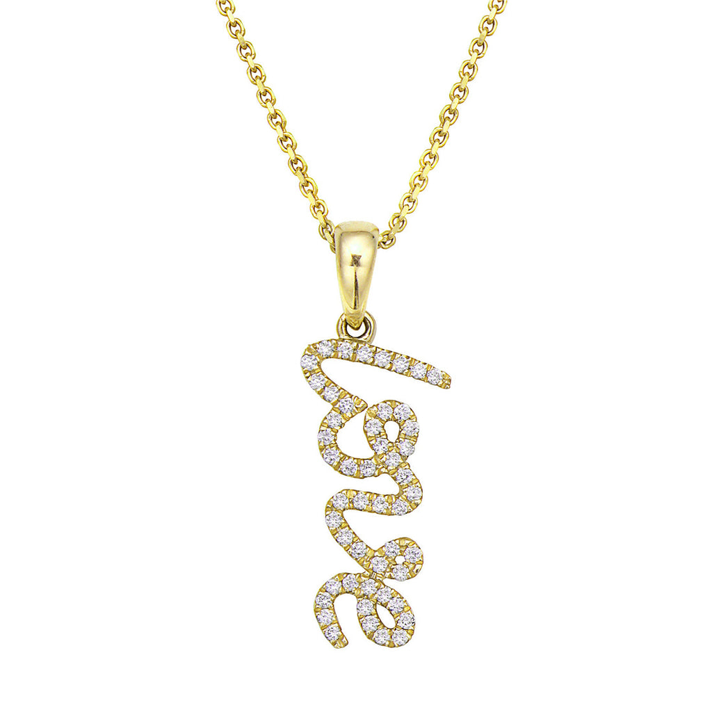 14K Yellow Gold Diamond “Love” Script Pendant