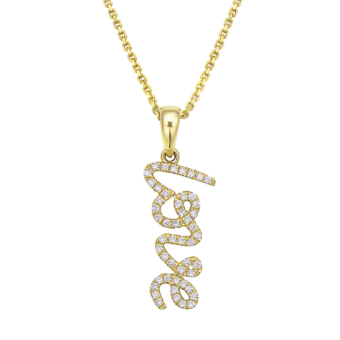 14K Yellow Gold Diamond “Love” Script Pendant
