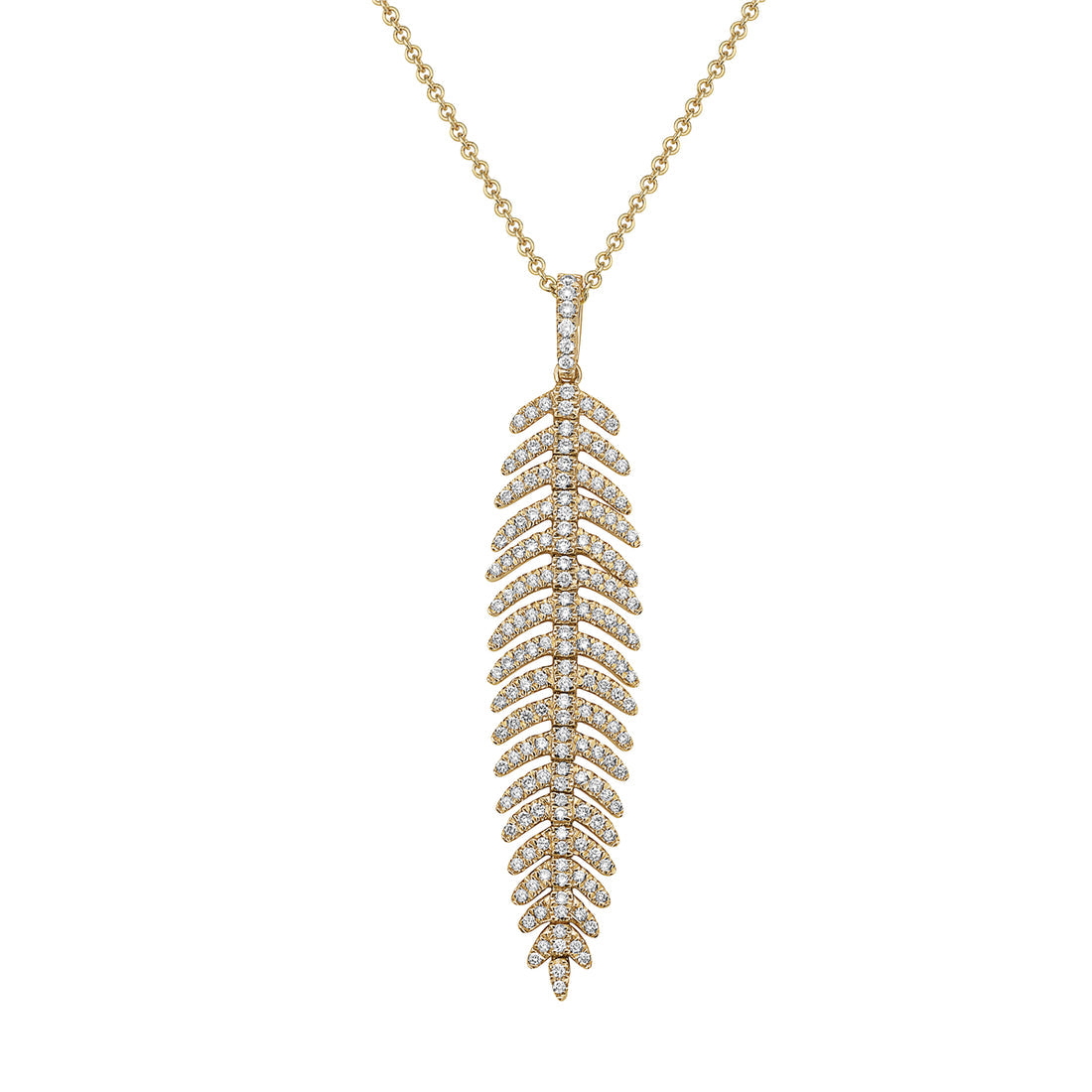 14K Yellow Gold Diamond Feather Pendant