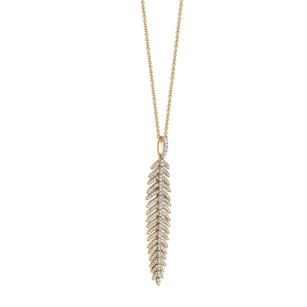 14K Yellow Gold Diamond Feather Pendant