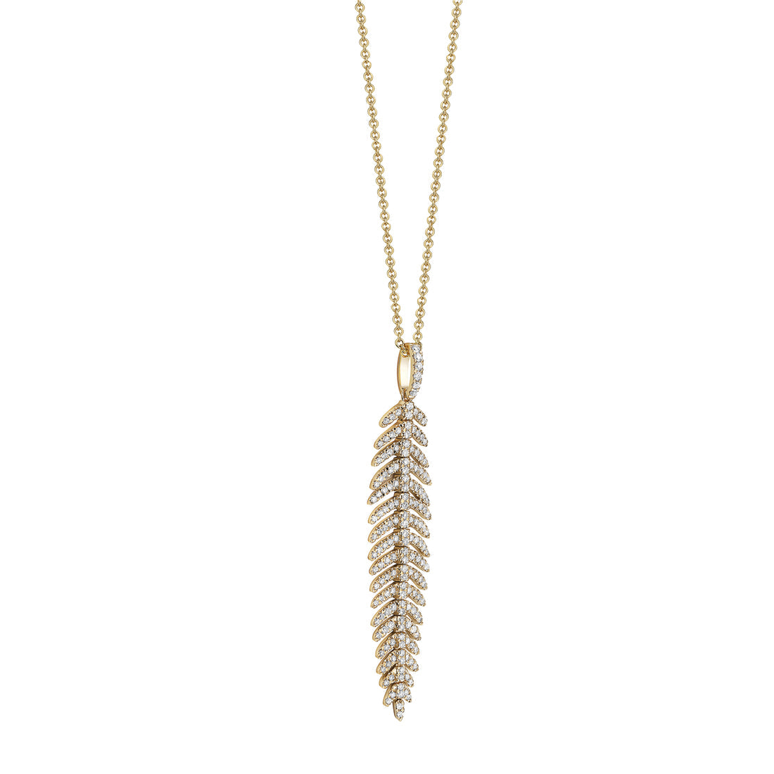 14K Yellow Gold Diamond Feather Pendant