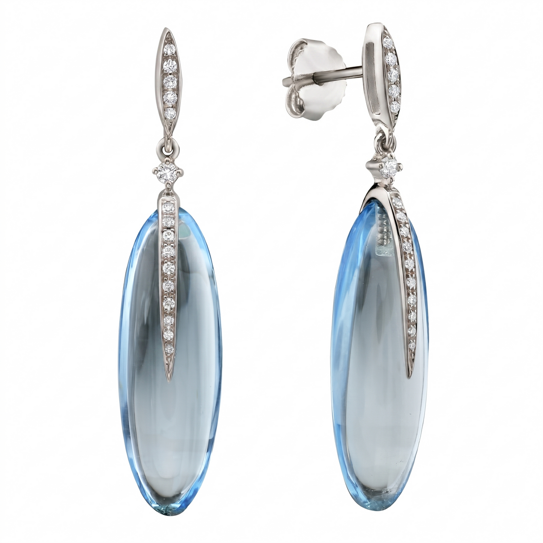 14K White Gold Sky Blue Topaz & Diamond Drop Earrings