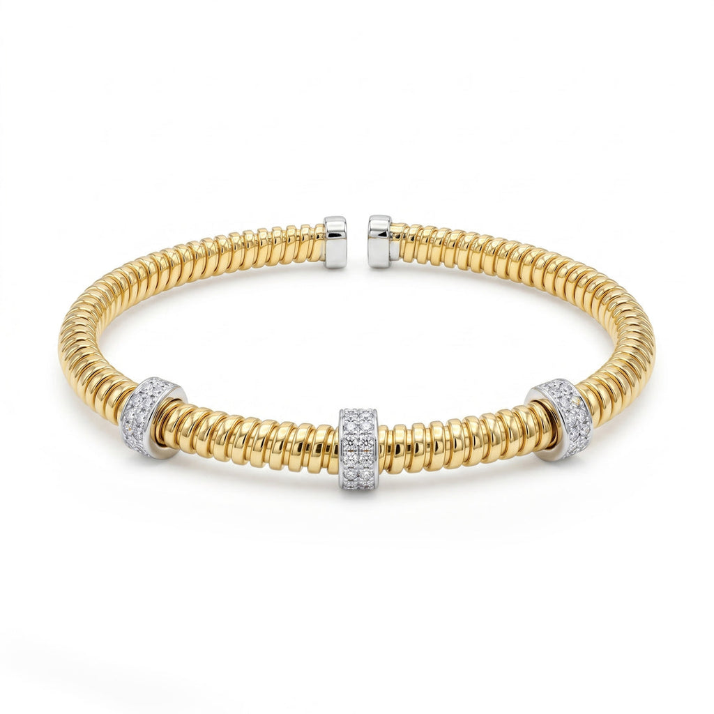 14K Yellow Gold Two-Tone Diamond Flexible Bracelet