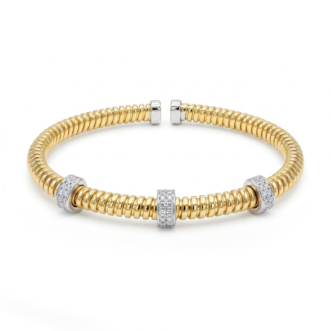 14K Yellow Gold Two-Tone Diamond Flexible Bracelet