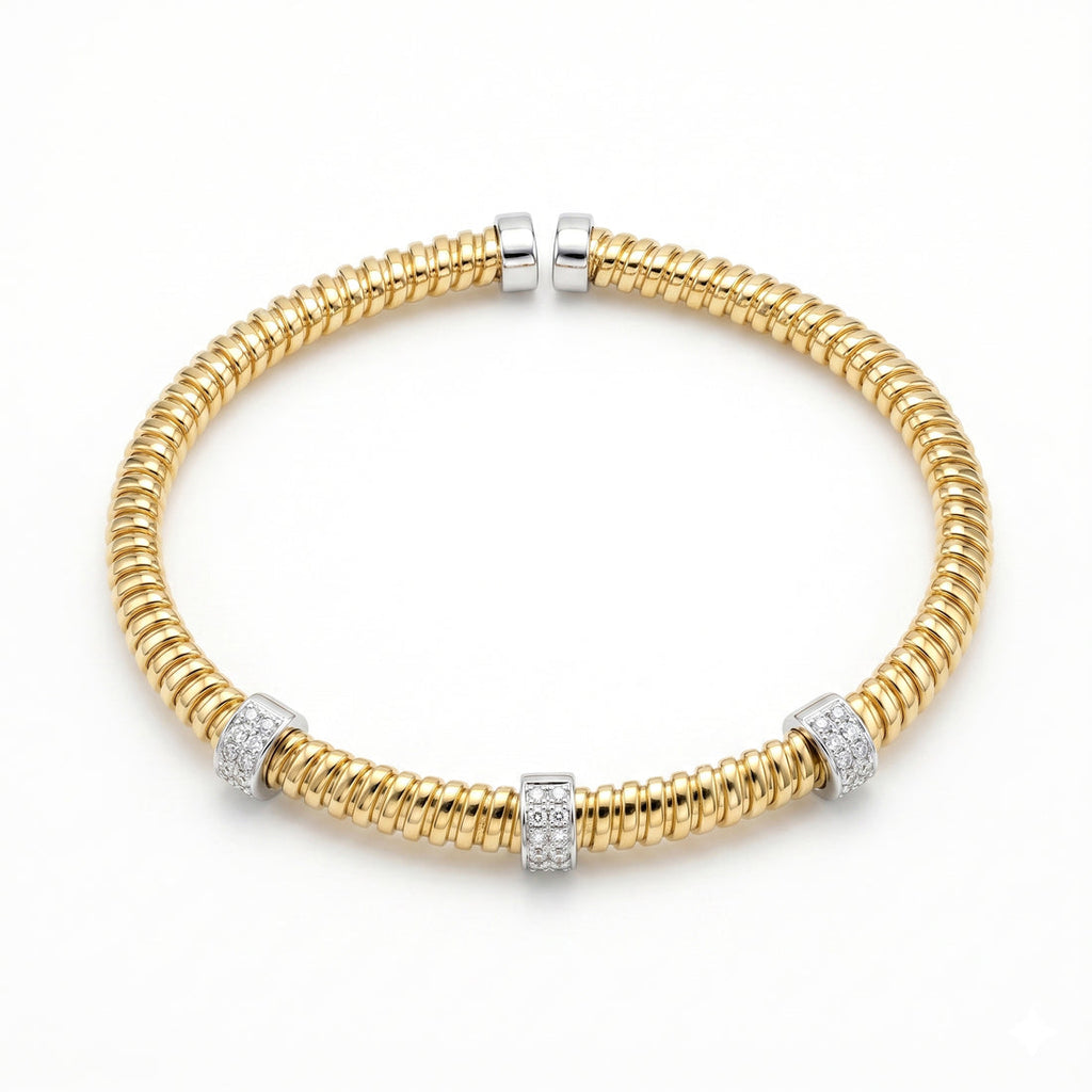 14K Yellow Gold Two-Tone Diamond Flexible Bracelet