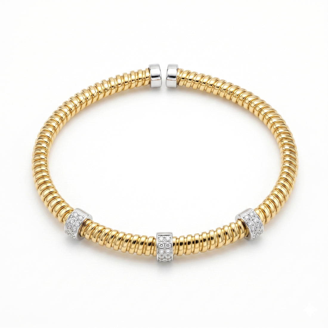 14K Yellow Gold Two-Tone Diamond Flexible Bracelet