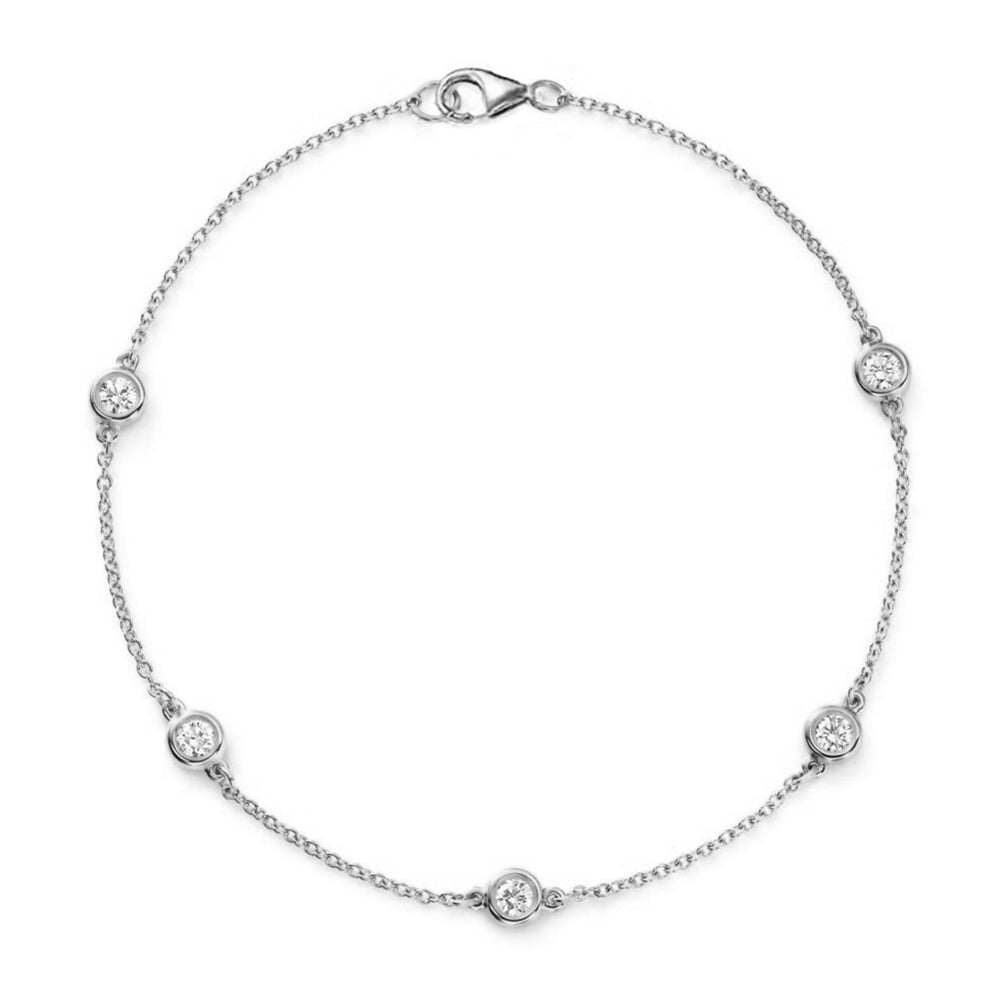14K White Gold Bezel-Set Diamond Station Bracelet