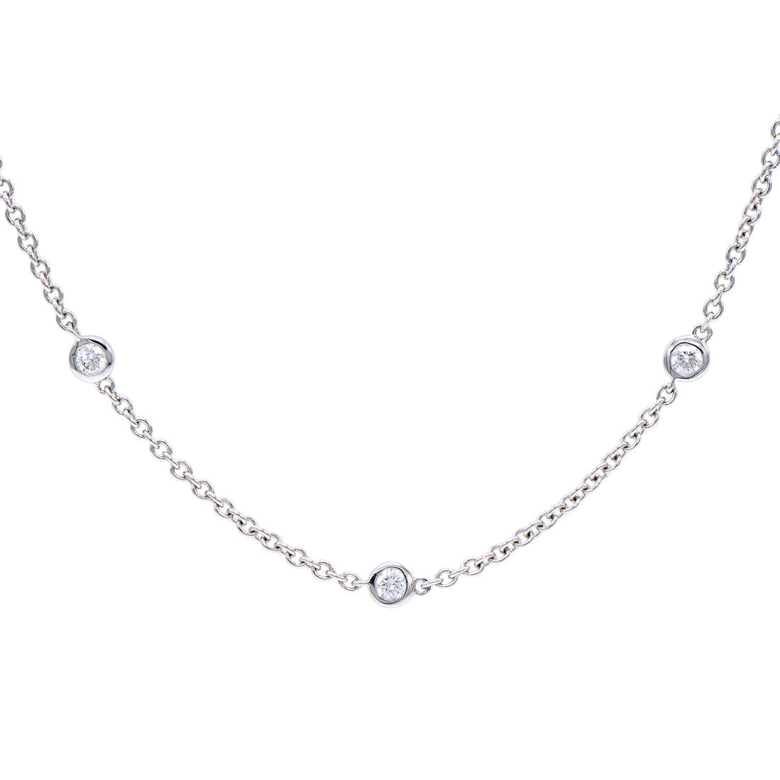 14K White Gold Bezel-Set Diamond Station Bracelet
