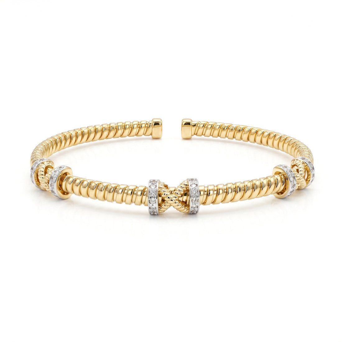 14K Yellow Gold Two-Tone Diamond X Motif Flexible Bracelet