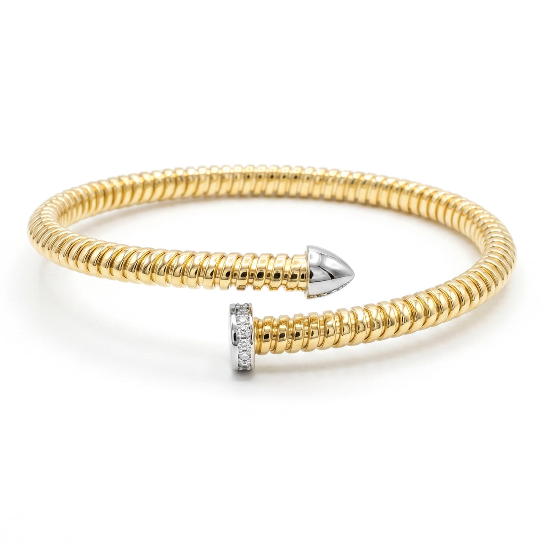 14K Yellow Gold Two-Tone Diamond Flexible Nail Bracelet