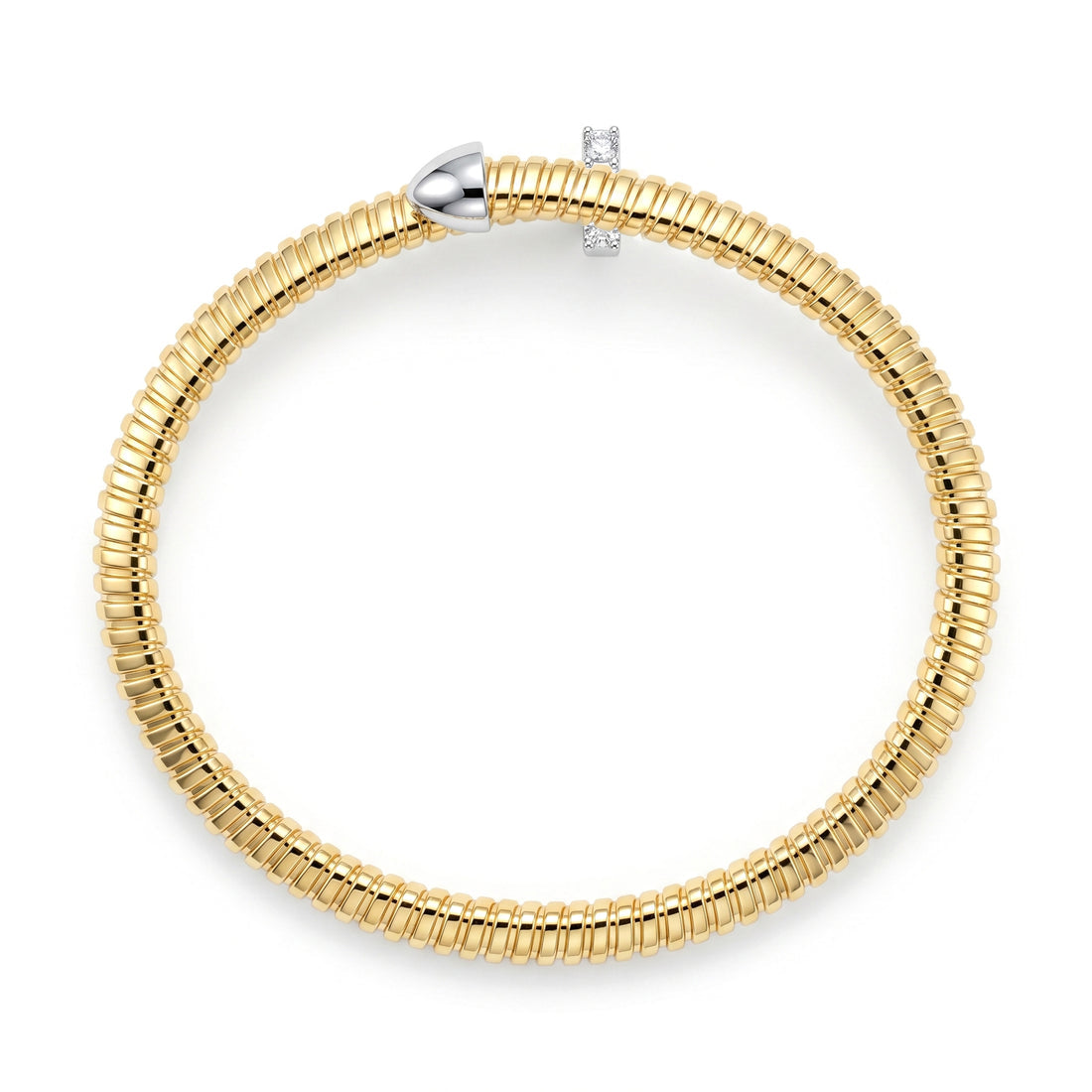 14K Yellow Gold Two-Tone Diamond Flexible Nail Bracelet