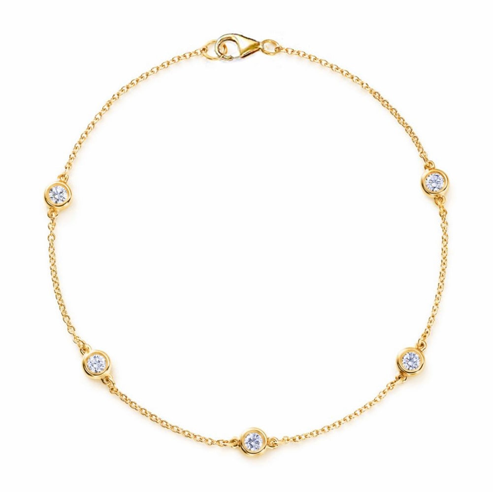 14k Yellow Gold Bezel Set Diamond Station Bracelet
