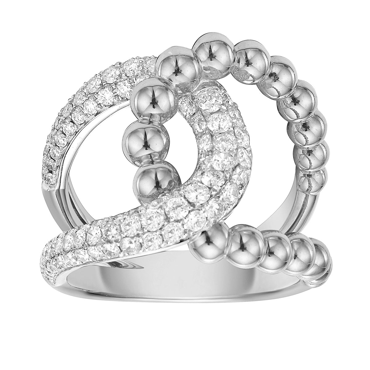 18K White Gold Diamond Swirl Statement Ring