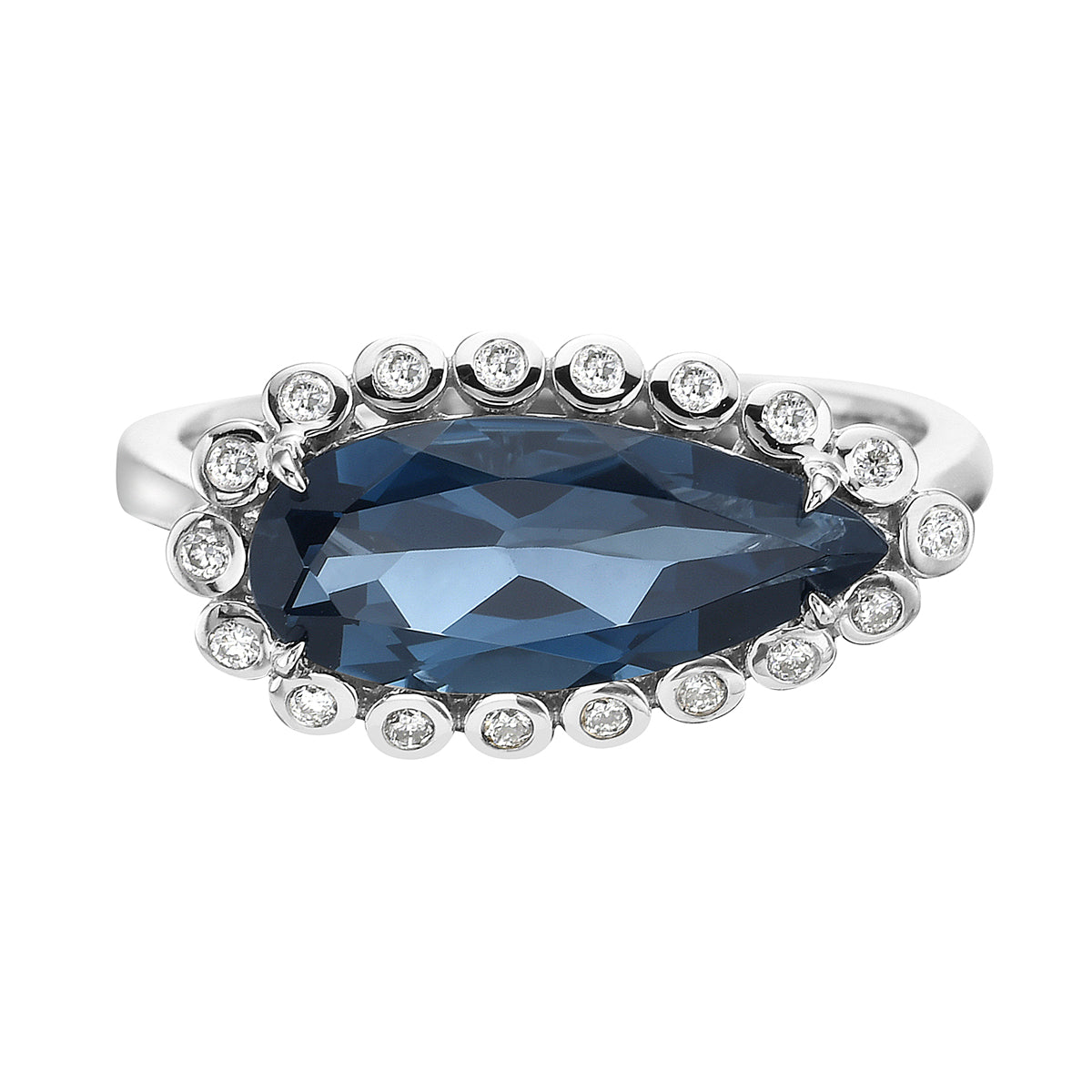 14K White Gold London Blue Topaz & Diamond Halo Ring