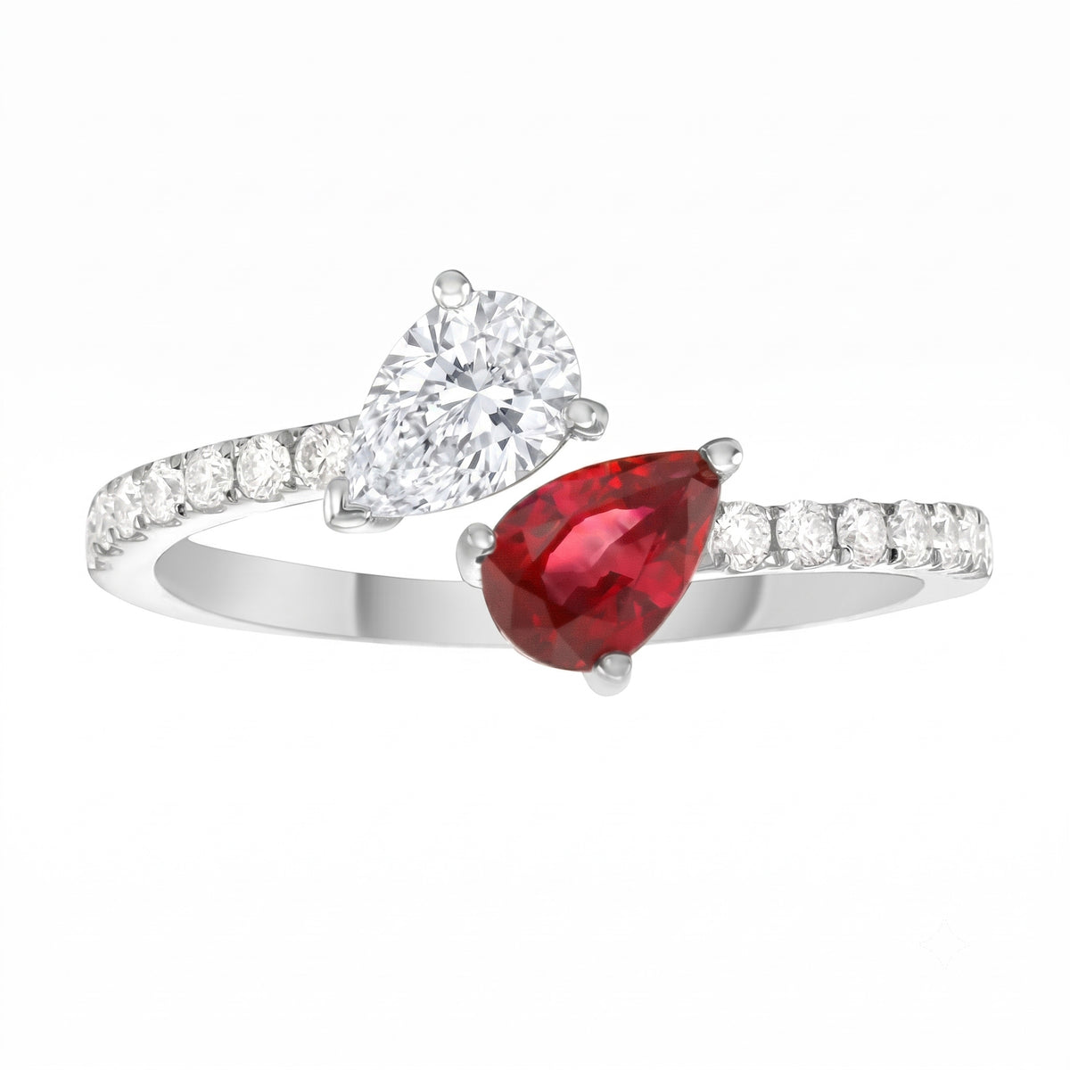 18K White Gold Ruby & Diamond Toi et Moi Ring